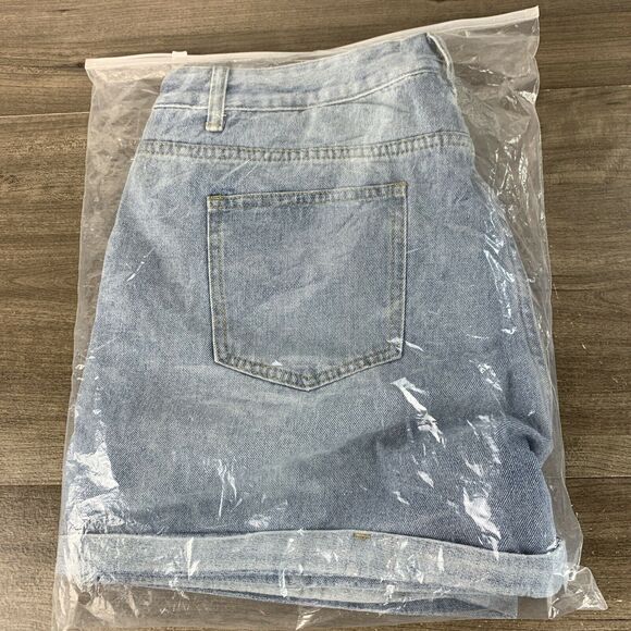 Misslook Casual Destroyed Folded Hem Frayed Jeans Shorts XL Denim Distressed - Picture 2 of 7